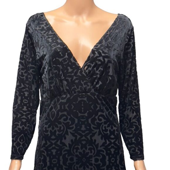 MARINA Black Velvet Floral Long Sleeve Dress Size 10 - Picture 6 of 16